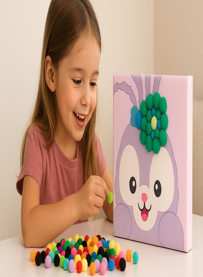 CHEFERYN Purple Bunny DIY Pom-Pom Art Canvas Kit for Kids - 8x8 Inch Cute Bunny Craft Set - Easy Creative Activity for Girls & Boys - Wall Décor for Bedroom or Playroom - Image 2